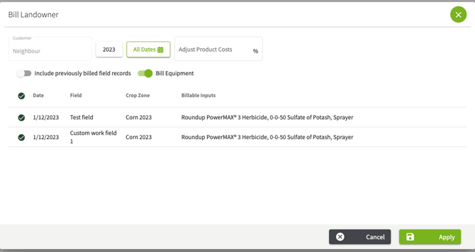 Bill landowner field records 